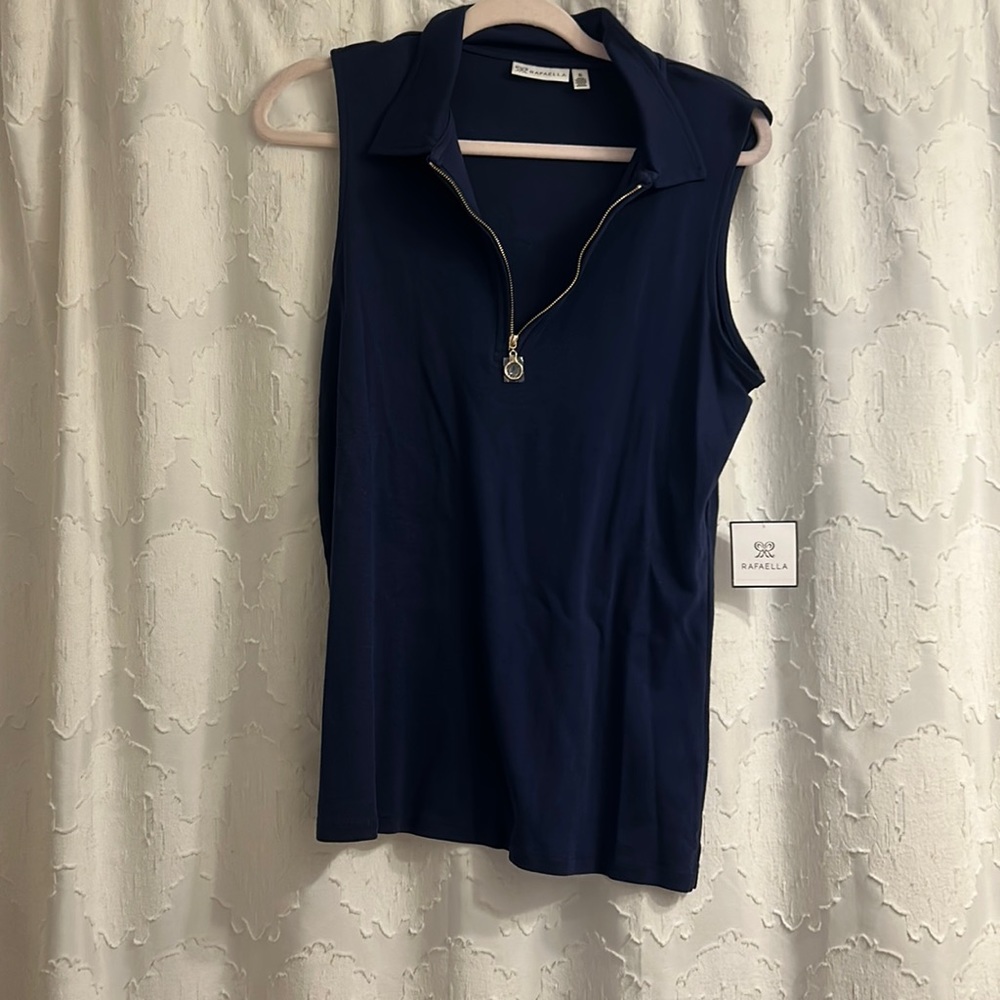 Rafaella XL blue zipper front, tank top with collar